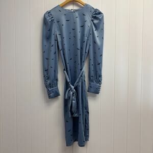 H&M Satin Avant Garde‎ Whimsical Bird Midi Dress Size 8 Elegant Unique Feminine